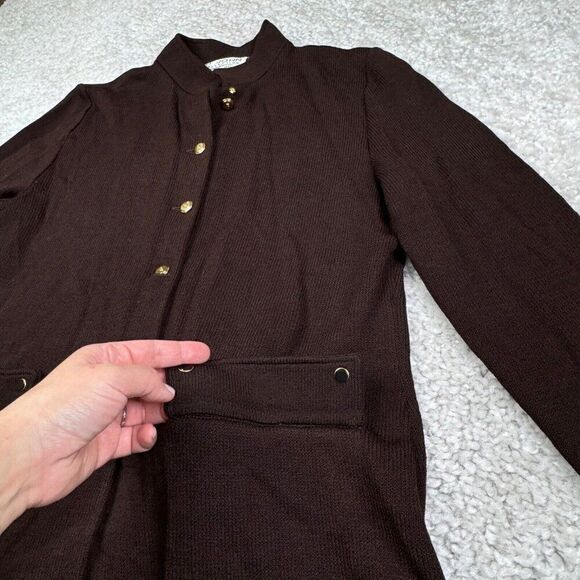 St. John Collection Santana Knit Brown Cardigan Sweater Gold Buttons Womens 10 - Picture 6 of 7